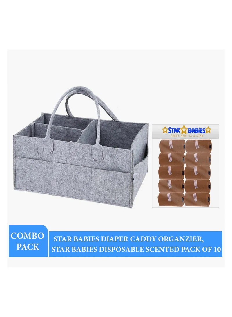 ستار بيبيز Caddy Diaper Bag-Grey with Scented Bag pack of 10-Brown